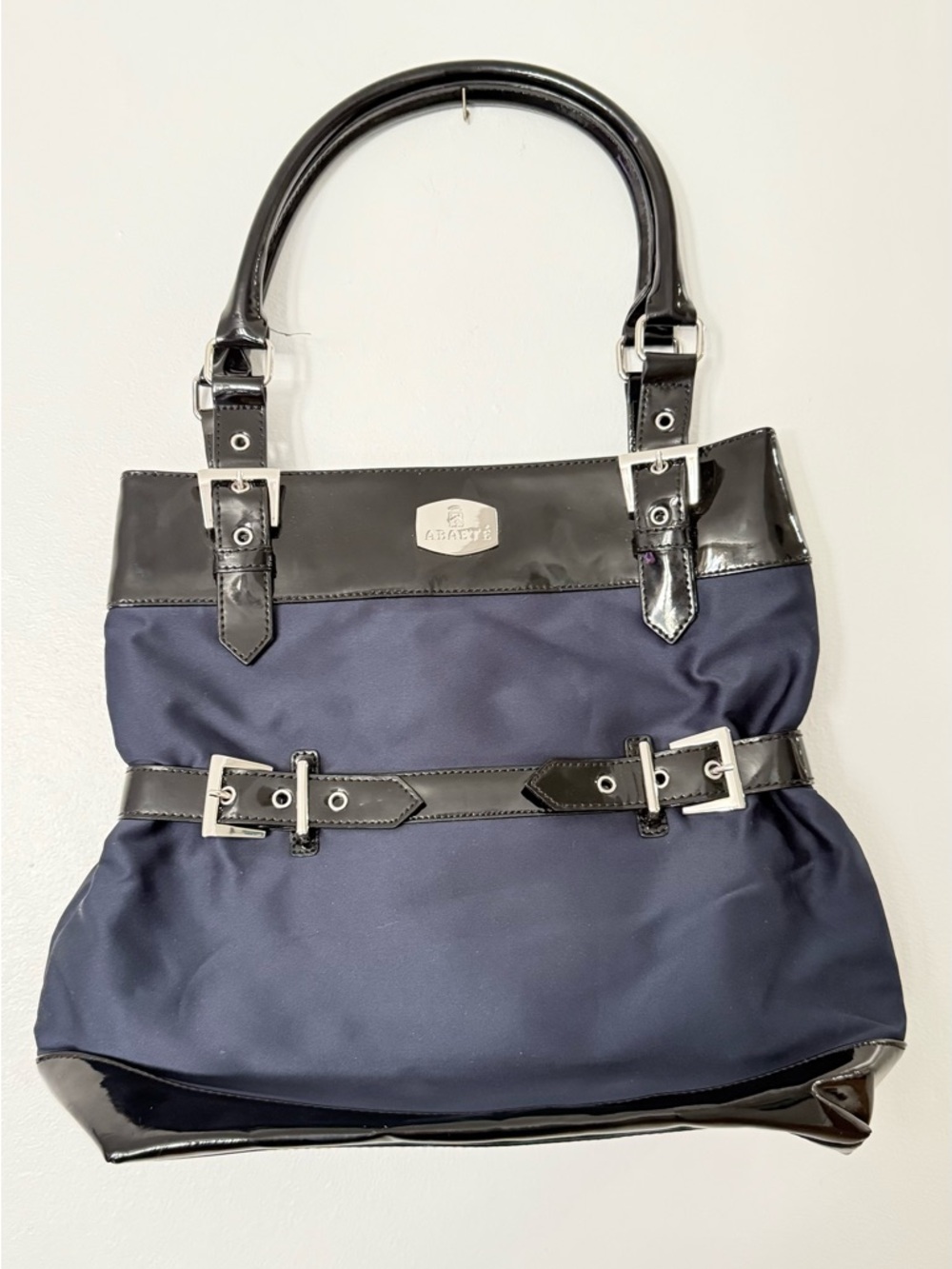 Abaete Navy and Black Belt-Accent Shoulder Bag Brand New